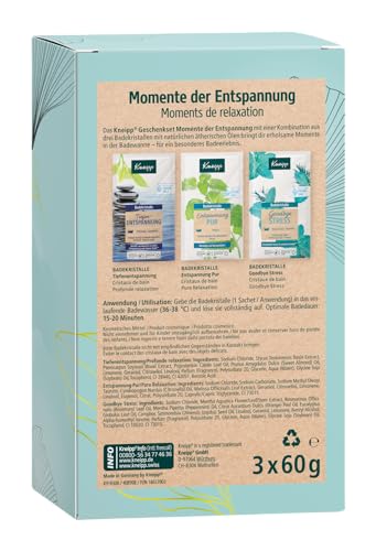 Kneipp Geschenkset Momente der Entspannung - ausgewählte Badekristalle Bestseller (3 x 60g): Tiefenentspannung, Entspannung Pur und Goodbye Stress - kleine Aufmerksamkeit und ideales Mitbringsel