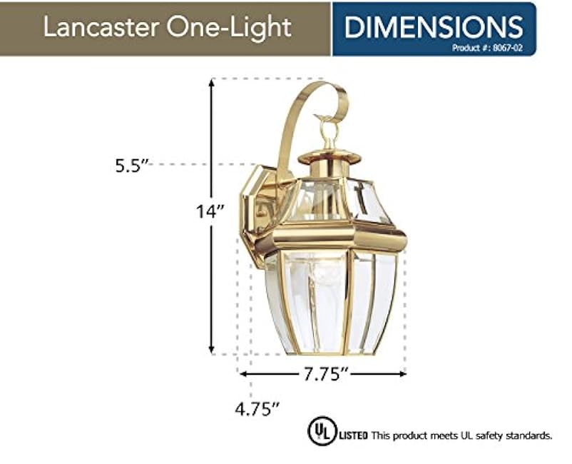 Generation Lighting 8067-02 Lancaster Traditional One - Light Outdoor Wall Lantern Outside Fixture, Polished Brass Finish