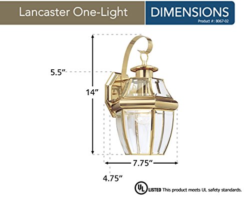 Image of Generation Lighting Lancaster Outdoor Wall Lantern in Polished Brass | Wet-Rated Brass Fixture with Clear Beveled Glass, a Porch Light, Outside Light, or Exterior Lighting Fixture for Entry
