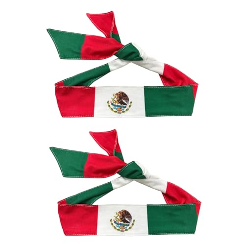 Image of 2PCS Mexican Flag Tie Headband National Flag Bandana Country Flag Headbands Sweatband for Sports Workouts, Soccer, Tennis, and Costumes