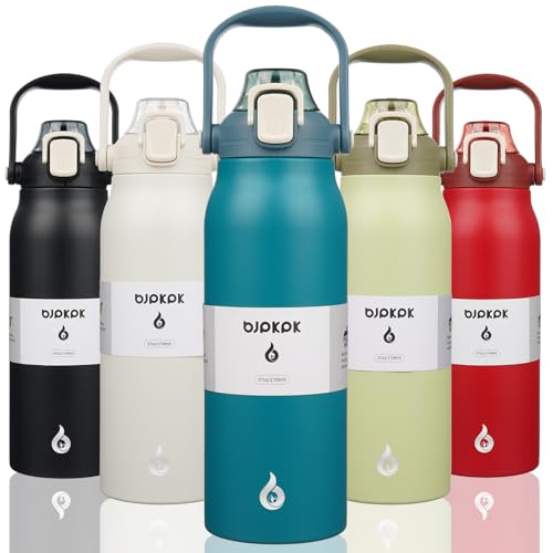 Image of BJPKPK 57oz Insulated Water Bottle with Straw Lid, Stainless Steel Bottle | One-Hand Straw Lid, BPA-Free Leakproof Large Water Bottle with Handle, Keeps Cold & Hot, Vacuum Insulation for Gym & Outdoor