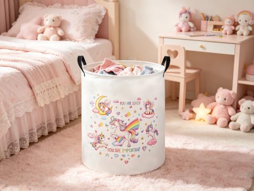 Image of Baby Laundry Hamper kids laundry Basket Waterproof Laundry Bag for Bedroom Clothes Organizer Room Decor(Unicorn)