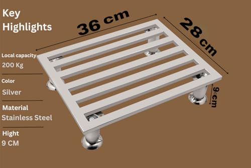 Image of Stainless Steel Square Heavy Durable Stool | Modern Design Stool Chair for Bathroom, Kitchen, Home & Garden (36cm x 28cm x 9 cm)