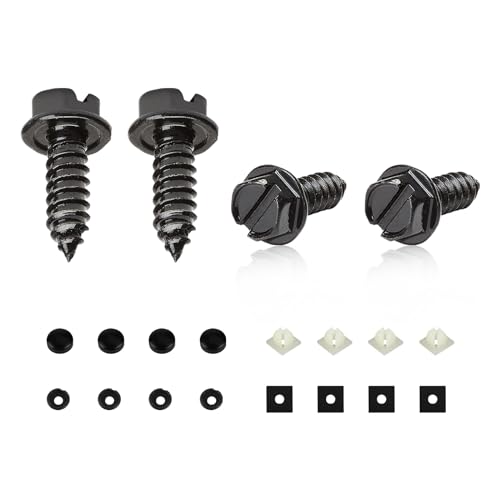 Yourkar 4 PCS Car License Plate Screw Kit, Self Mounting License Plate Screw Kit for Front and Back Plates, Rustproof Stainless Steel Car Bolts Fasteners Kit, Car Accessories (Black)
