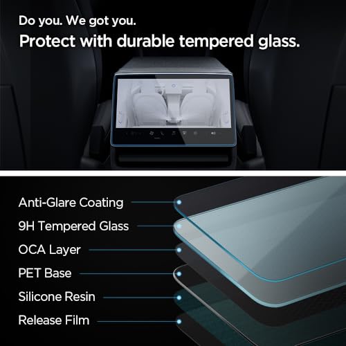 Spigen Tempered Glass Rear Screen Protector [GLAStR Slim] for Tesla Model 3 (2026/2025/24) Highland and Model Y (2026/2025) Juniper 8 inch REAR Touchscreen - Matte/Anti Glare/Anti Finger Print