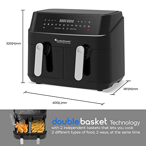 TurboTronic Doppel Heißluftfritteuse XXL, digitale Heißluft-Fritteuse, 9L (2x 4,5L Doppelkammer), 12 Programme, Airfryer, Fritteuse ohne Fett (blau) – Bild 6