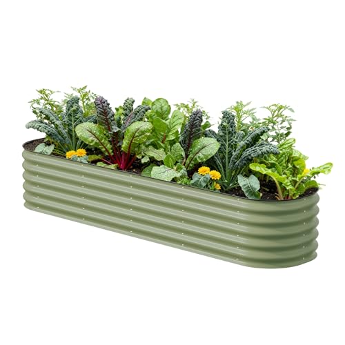 Vego garden Raised Garden Bed Kits, 17' Tall 9 in 1 8ft X 2ft Metal Raised Planter Bed for Vegetables Flowers Ground Planter Box-Olive Green