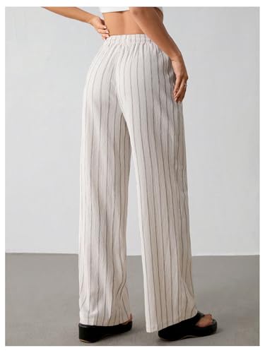 Women's Striped Wide Leg Pants Drawstring Waist Vacation Baggy Lounge Pants Trousers3