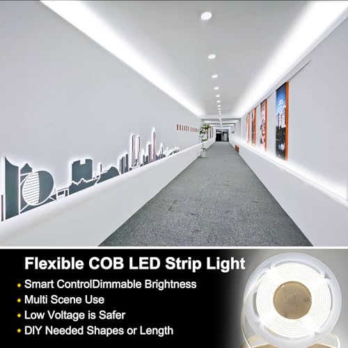 COB LED Strip 5M,Dimmable Dotless LED Strip Lights with Smart App and Remote,24V Cool White 6000K with Power Supply,8mm Wide,CRI>90 LED Lights for Indoor Room,Kitchen,cabinets,Mirrors - Image 3