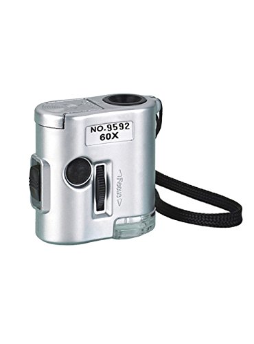 NIEGIENNA-60X Pocket Microscope LED UV Light Magnifier Mini Illuminated Jewelry Loupe Magnifier Loop Jeweler Eye Glass Microscope pro Tools (Color: Silver)