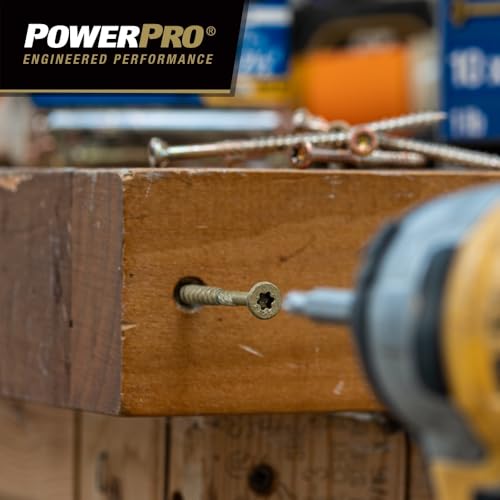 Power Pro 48881 Tornillos para madera, tamaño 9 x 3 pulgadas, Premium Star Drive para gabinetes interiores, Zinc amarillo dorado, 1000 piezas miniatura 7