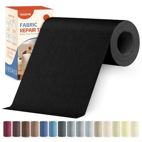 Sgooyir Parche Adhesivo Tela Negro, 10x200cm Tela Adhesiva para Tapizar Autoadhesivo, Kit de Reparación de Parche de Lino Autoadhesivo para Muebles, Toldo, Asientos De Coche, Sillas, SofáS, Cojines
