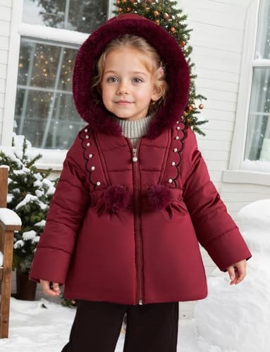 Happy Cherry Toddler Girls Winter Warm Thicken Jacket with Fleece Line Long Sleeve Coat Hooded Jackets 1-5T2