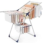 Clothes Drying Rack with Height-Adjustable Wings, Metal Foldable Laundry Dryer Stand for Clothing & Bedding, Free-Standing Collapsible for Indoor & Outdoor Use, 55.5" L × 22.8" W, Silver Blue
