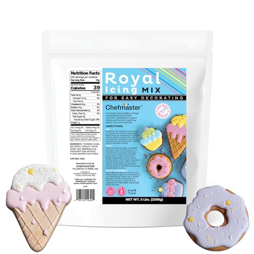 Chefmaster Premium Royal Icing Mix, Decorating Cookies, Making Cake Decorations, Extra Smooth &amp; Versatile, Just Add Water, Non-GMO, Made in USA, 5 lbs (White Royal Icing)