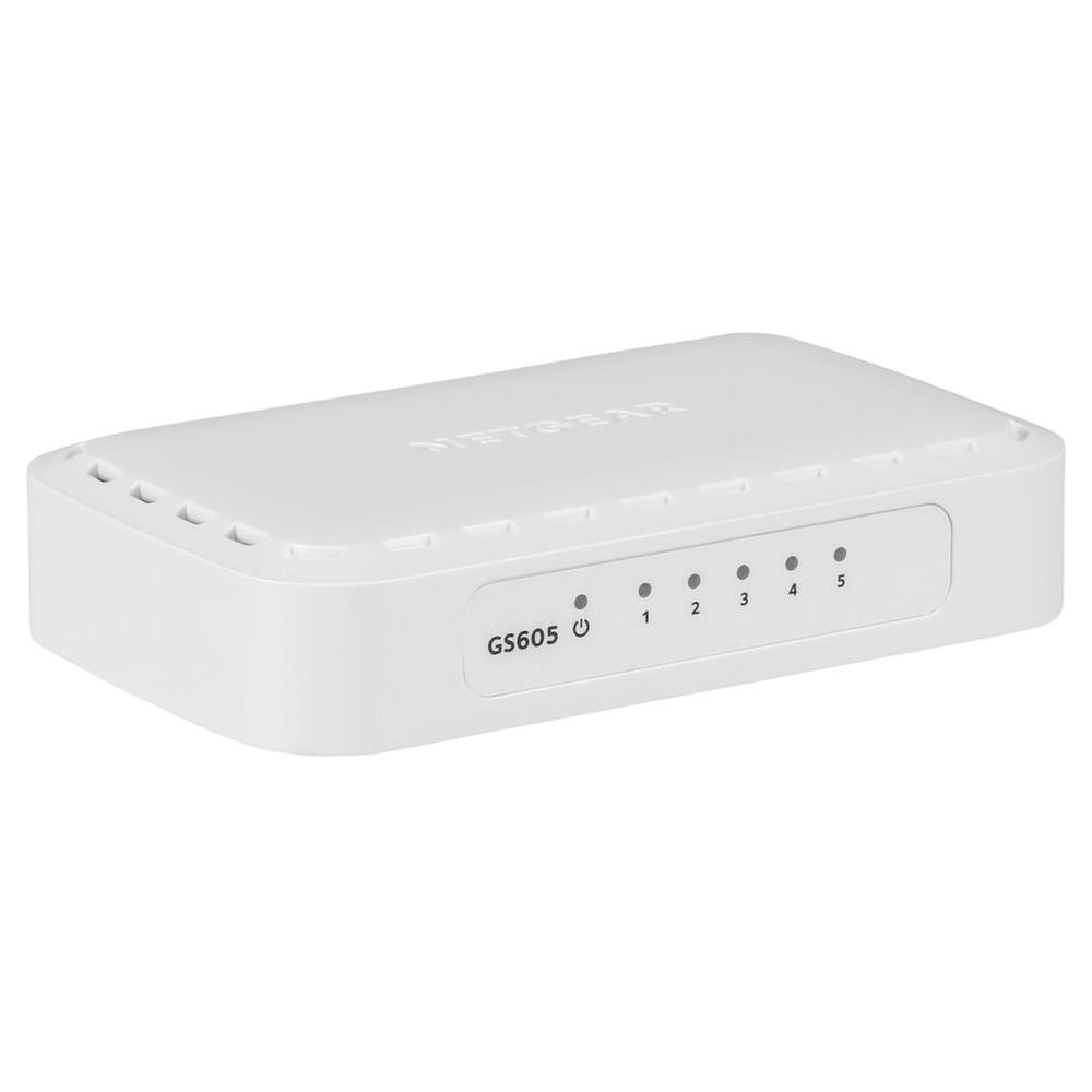 NETGEAR GS605 Switch 5-Port Gigabit Ethernet LAN Switch (Plug-and-Play Netzwerk Switch, LAN Verteiler, energieffizienter Hub, lüfterlos)