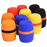 Facmogu 10 Pack Colorful Foam Mic Cover Handheld Microphone Windscreen, Foam Mic Windscreen with Color Ring for Mic Noise Reduction, Sponge Foam Cover Shield Protection for Most Standard Mic (5 Color)