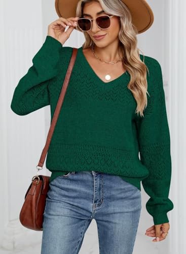 Image of JOCAFIYE Womens Sweaters Casual Long Sleeve V Neck Pullover Sweater Tops