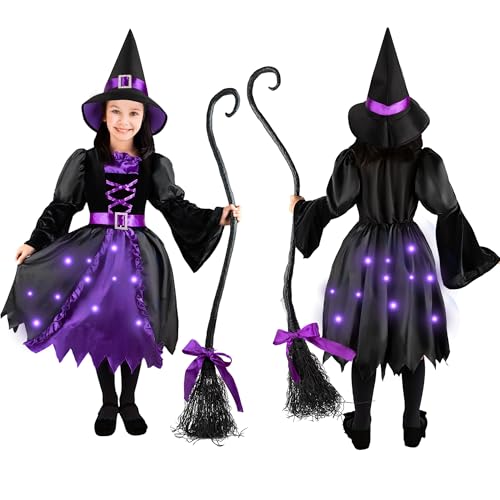 Disfraz de Bruja Morado con Luces para Niñas miniatura 5