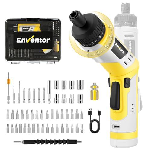 Enventor 電動ドライバー ストレート ピストルグリップ 正逆転切 小型 4V ミニ コードレス 電動ドリルドライバー 54本ビット キット ポータブル LED作業灯 調整ギア USB充電式 小型電動 ドライバー家庭用 家具組み立て 自宅のメンテナンス・装飾・手動操作 9+1段階トルク調整 変形可能 軽作業
