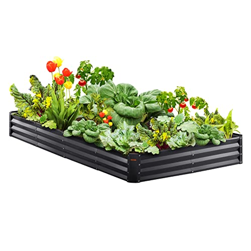 Vevor Raised Garden Bed Outdoor, 8X4X1Ft Stainless Steel Metal Planter Boxes, Large Raised Beds For Gardening Vegetables Flowers Herbs And And Succulents With Open Bottom And Gloves, Dark Grey #TOP9