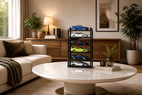 Image of 5-Car Display Rack - Premium Matte Black Tabletop Organizer with Tire Slots & Side Guards for 1:64 Scale Diecast Cars (Hot Wheels, Matchbox, Tomica,)(NO CAR INCLUDED)(Black)