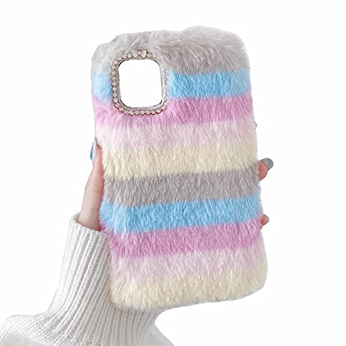 Générique Miagon Coloré Peluche Fourrure Coque pour Samsung Galaxy S23 Ultra,Kawaii Étui de Protection Hiver Chaud Souple Poilu Doux Housse Cover
