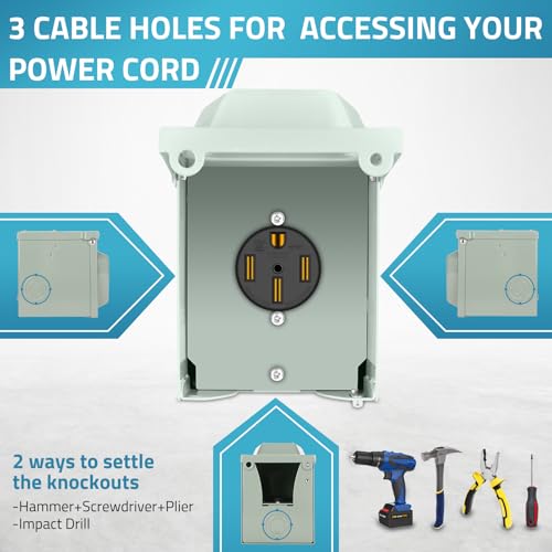 PAULINN 50 Amp RV Outlet Box, Nema 14-50R Outlet 125/250 Volt RV Plug w/Anti-Theft Lockable Swing Cover, UL Listed & Weatherproof for Camper, Electric Car, Tesla - Thumbnail 7