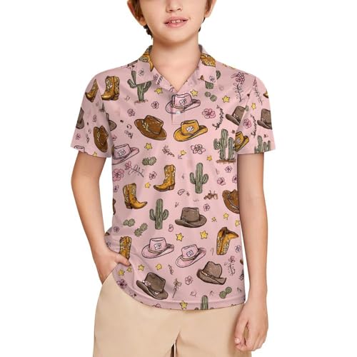 Boys' Classic Polo Shirts Short Sleeve Moisture-Wicking Golf & Tennis Shirts for Youth Teens Cute Cartoon Cowgirl