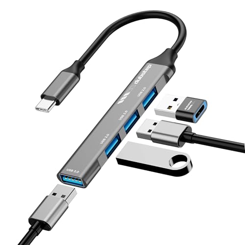 Image of Dubstep SnaplinkGo 4-in-1 Type C to USB Hub, Grey, Aluminium Alloy, 5 Gbps Data Transfer, 4 Ports, Bend Free Cable (Grey)