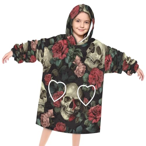 Wearable Blanket Hoodie for Kids, Skull Head (3) Fleece Sweatshirt Blanket Oversized Blanket Sweatshirt with Pocket Flannel Warm Hooded Blanket 6-10 Year Old Girl Boy Gift, One Size