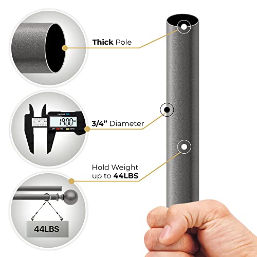 Image of Deco Window 52 to 144 Inch Adjustable Curtain Rod for Door & Windows with Brackets Set Curtains Hanging Extendable Iron Metal Pipe Holder with Finials (1 inch Diameter,Charcoal Grey)