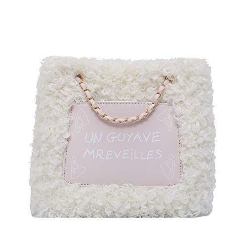 GKKXUE Felpa pequeñas Mujeres del Bolso de la Moda de Invierno Bolsa de Mensajero Ocasional Hombro Bolsa de Cubo de Cadena de la Bolsa (Color : Off-White)