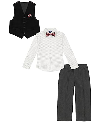 Image of IZOD Boys' 4-piece Formal Dress Up Suit Set, Vest, Pants, Collared Shirt, and Tie