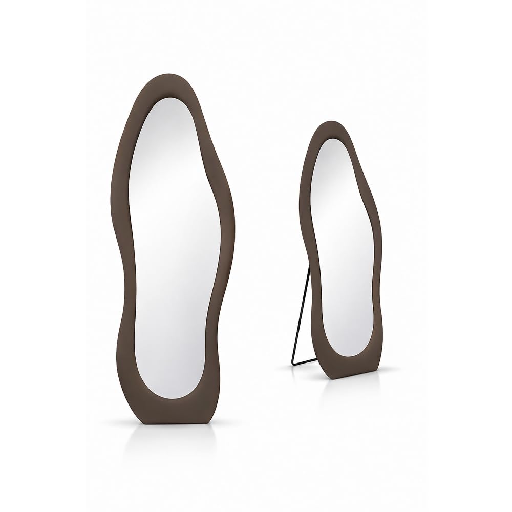 Specchio in Velluto Ondulato 60X160h CM - da Parete, da Terra, Facile da Montare, Soggiorno, Camera da Letto, Bagno, Decorativo, Design Organico, con Ganci - Colore (Marrone)