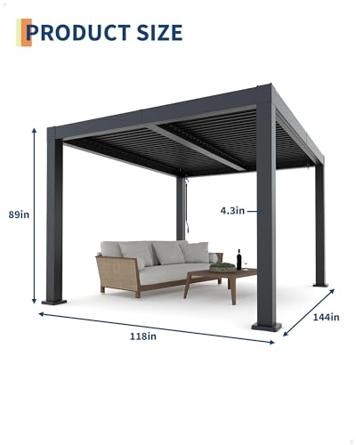 Image of Garveelife All-Aluminum Louvered Pergola 10 ft x 12 ft, Outdoor Pergola with Adjustable Louvered Roof, Reinforced Aluminum Frame, Integrated Drainage System, Hardtop Gazebo for Patio, Deck, Gray