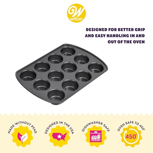 Wilton Gold Non-Stick 12 -Cup Muffin Pan, Stainless Steel Bakeware, Made without PFAS, 10.5 x 15 x 1.4 in, Packaging May Vary - Image 4