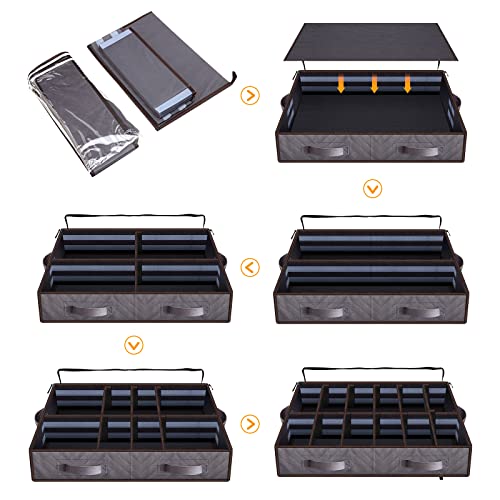 Anyoneer Under Bed Shoe Storage Organizer, Set Of 2, Sturdy Structure, Adjustable Dividers, Reinforced Handle, Sturdy Zipper, Fits 24 Pairs Total, Underbed Storage Solution With Clear Window, Breathable, Gray #TOP3