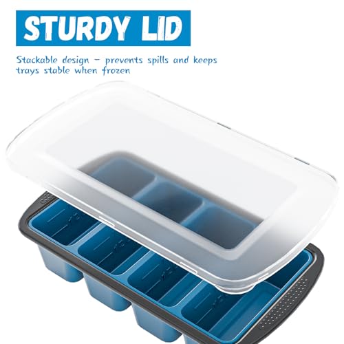 Image of GORCI Silicone Freezer Tray With Lid, 8 Large 1 Cup Soup Freezer Molds, Soup Freezer Container for Meal Prepping, Large Ice Cube Tray, Perfect for Storing Leftovers, Sauces, Lasagna, 2-Pack