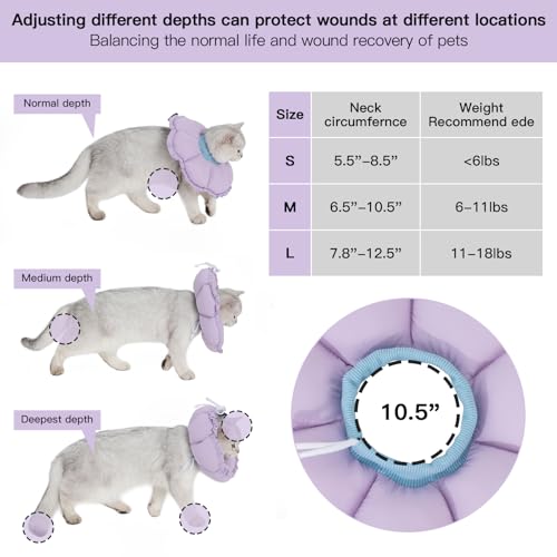 Image of H HIDREAM Soft Cat Cone Collar, Cute Adjustable Cat Recovery Collar,Elizabethan e Collar that can Protect Head and Foot Wounds,Purple Flower All-Season Style
