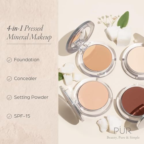 PÜR MINERALS 4-in-1 Pressed Mineral Makeup Powder Foundation with SPF 15 - Concealer & Finishing Compact Pressed Powder for Face - Buildable Medium to Full Coverage Foundation Powder - Image 3