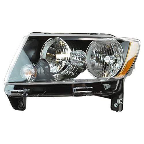 Image of TRQ Driver and Passenger Side Headlight Assembly Set Black Bezel without Projector Headlights Compatible with 13-17 Jeep Compass