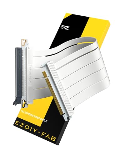 Image of EZDIY-FAB PCIe 5.0 X16 Riser Cable,128GB/s Bandwidth, for RTX 50/40 & RX 9000/7000 GPUs, PCIe Extension Card, Backward Compatible with PCIe 4.0/3.0,Vertical GPU Mount,Straight-30cm,White