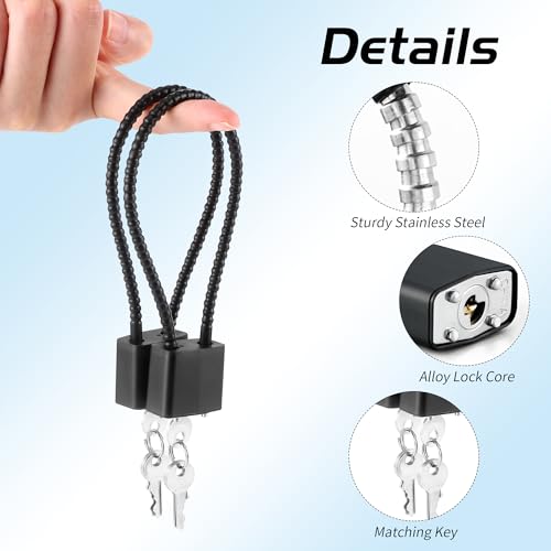 2 Piezas Candado Cable Acero, Candado de Cable de Seguridad con Llave para Bicicletas, Armarios y Maletas (negro) - imagen 2