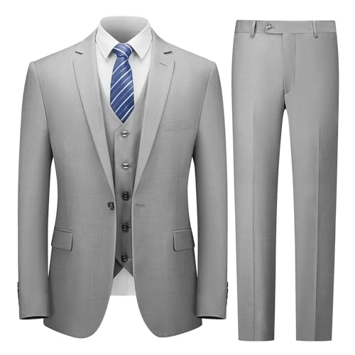 Cooper & Nelson Men’s Suit Slim Fit, 3 Piece Suits for Men, One Button Solid Jacket Vest Pants with Tie, Tuxedo Set