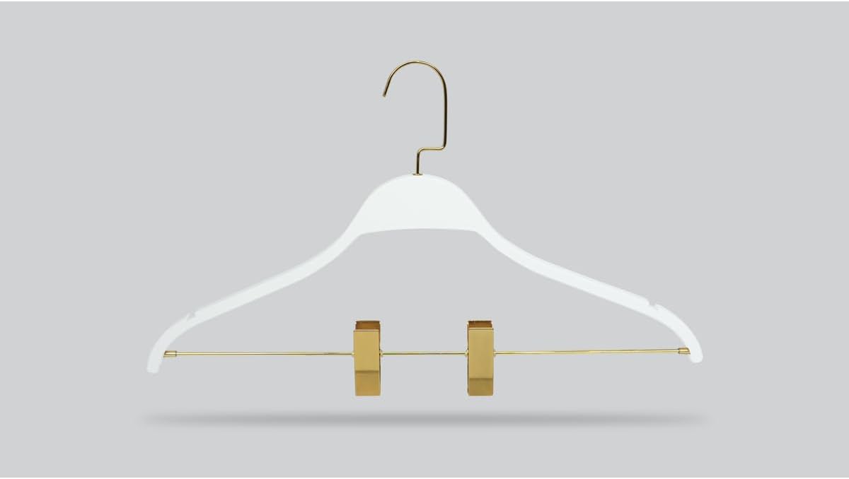 Wooden Skirt Hangers 8-Pack with Clips, Adjustable Grip Blouse Hangers, Durable White Wood Clothes Hangers for Skirts, Blouses - White
