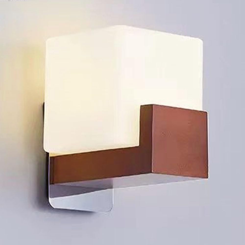 Jadssox Lampada da parete in legno applique da parete in vetro bianco latte, illuminazione da parete per interni con paralume in vetro, lampade da parete in legno, lampada da toeletta in stile rustico