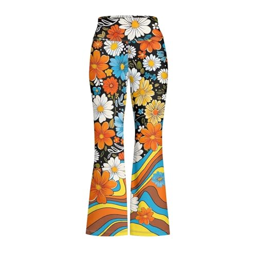 70s Girls Bell Bottom Floral Print Stretch Hippie Pants High Waist Flare Pants 5-14 Year