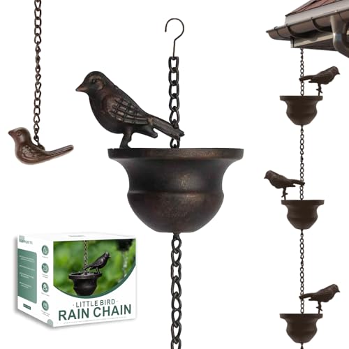 Quanqiuyi Metal Bird Rain Chain for Gutters Rust Resistant Outdoor Rain Catcher Perfect for Heavy Rain Indoor/Outdoor Decoration Dark Bronze Finish