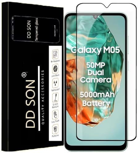 Image of DD SON Premium HD+ Tempered Glass Screen Protector Guard Compatible For Samsung Galaxy M05 / A05 / F05 / M06 5G / F06 5G / A06 5G (6.7 Inch, Pack of 1) | Edge to Edge Coverage With Easy to installation kit for Smartphone